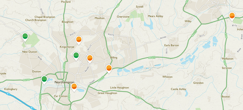 Map of All Northampton walking routes